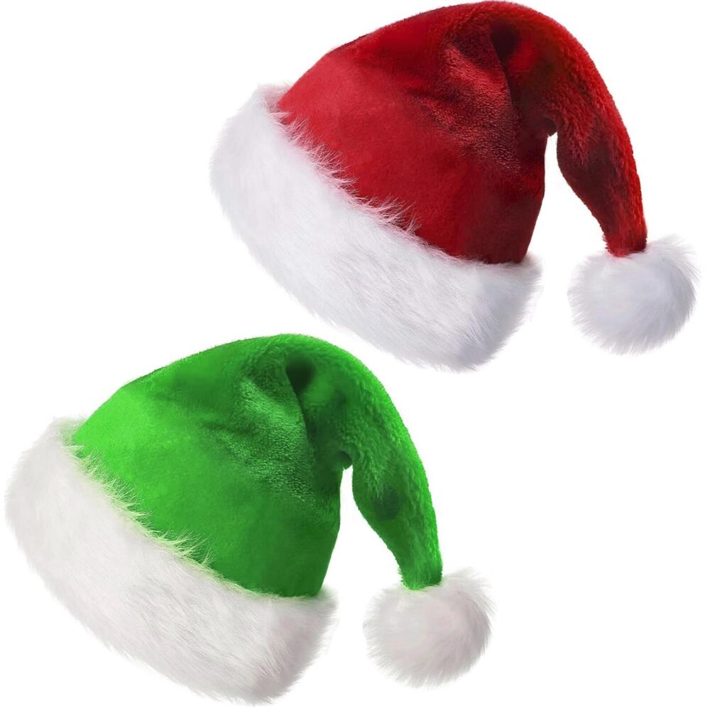 3613 2 Pack Christmas Hats - Fluffy Santa Hats for Adult Velvet Thicken Fur